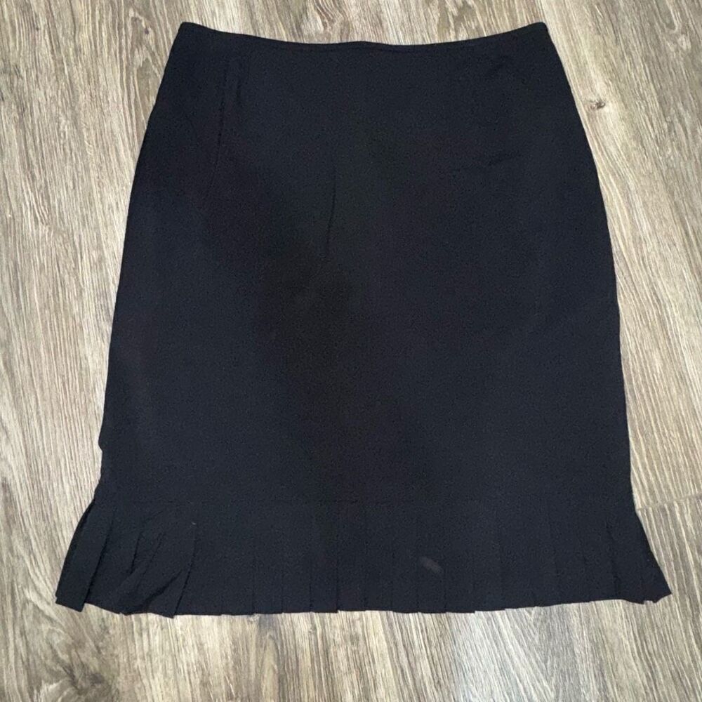 Tahari Black Straight Pencil Raffle Trim Lined Skirt Size US 10